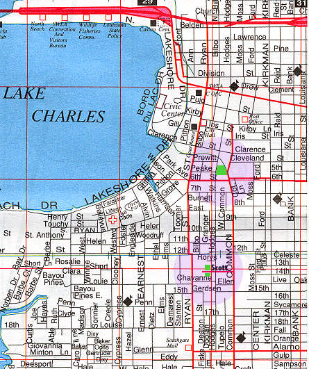 Location of Lumen Foods' properties
 within map of Lake Charles